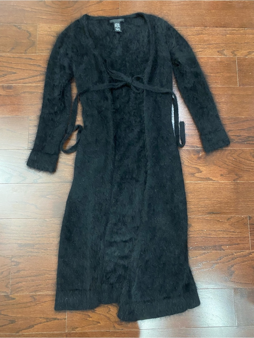 Vtg Y2K Guess Long Duster Cardigan Sweater Womens S Black Tie Front Buffy Goth